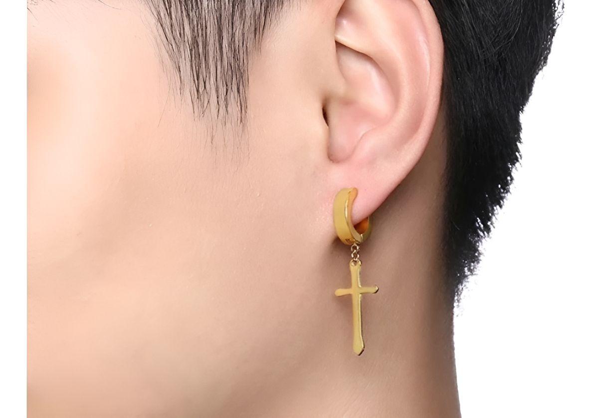 Aros Punk A Presion Cruz Gold Hombre Mujer Moda 2019-2