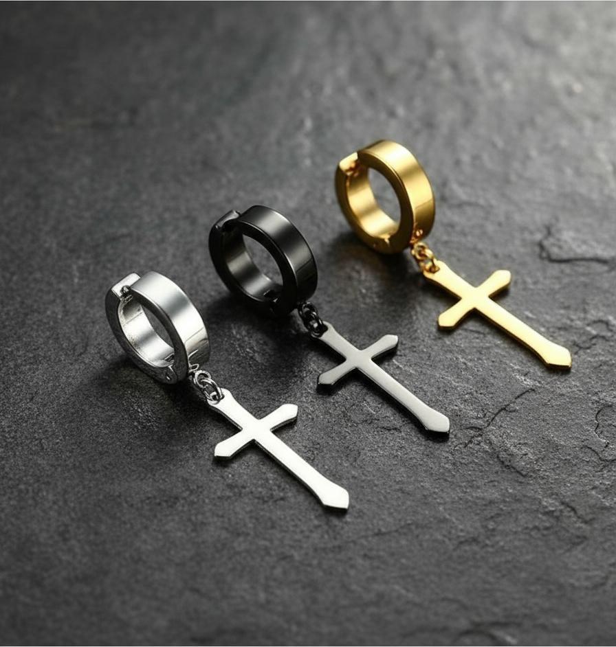 Aros Punk A Presion Cruz Gold Hombre Mujer Moda 2019-5