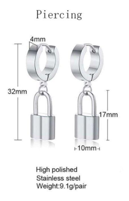 Aros Punk Candado Silver Space Hombre Mujer 2022-1