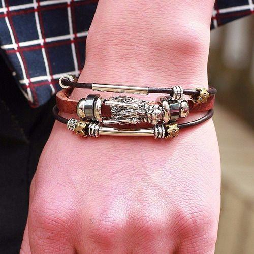 Pulsera De Caballero De Cuero Dragon Elegante Y Juvenil-3