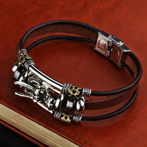 Pulsera De Caballero De Cuero Dragon Elegante Y Juvenil-5
