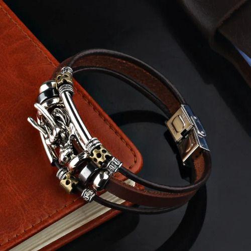 Pulsera De Caballero De Cuero Dragon Elegante Y Juvenil-6