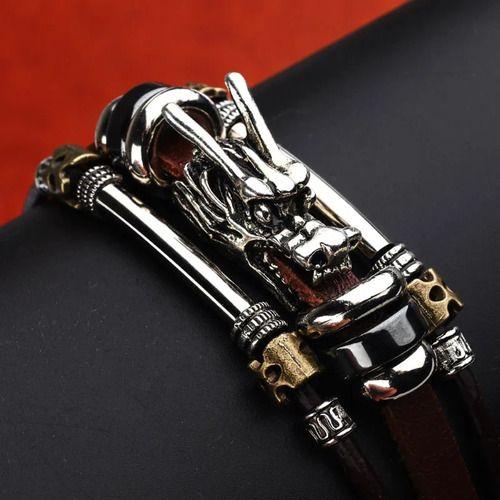 Pulsera De Caballero De Cuero Dragon Elegante Y Juvenil-7