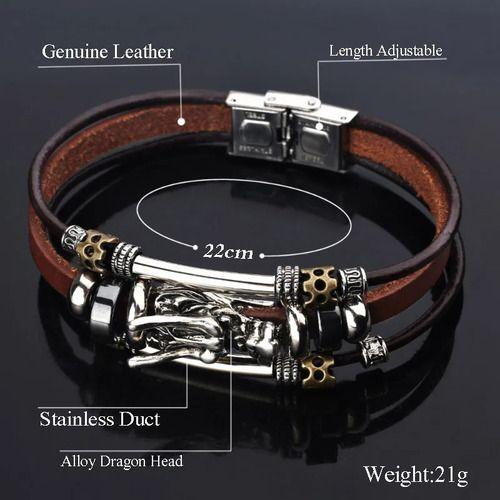 Pulsera De Caballero De Cuero Dragon Elegante Y Juvenil-8