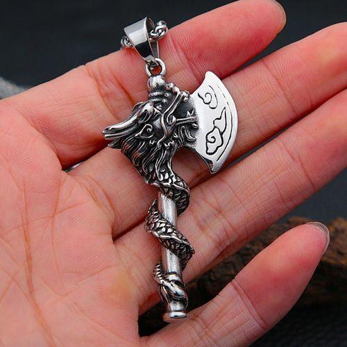 Collar Hacha Dragon Silver Space Hombre Moda Masculina-2