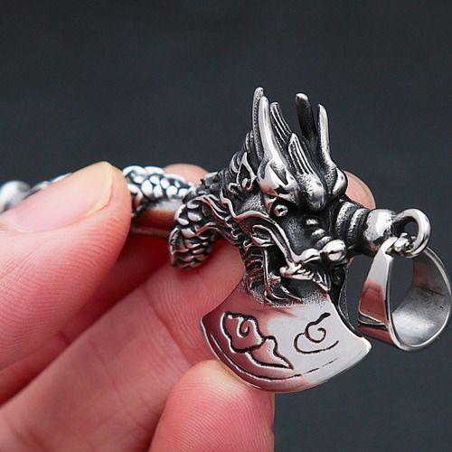 Collar Hacha Dragon Silver Space Hombre Moda Masculina-3