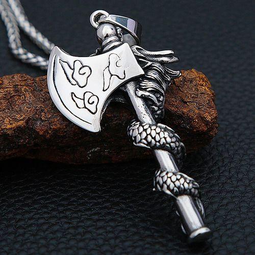 Collar Hacha Dragon Silver Space Hombre Moda Masculina-4