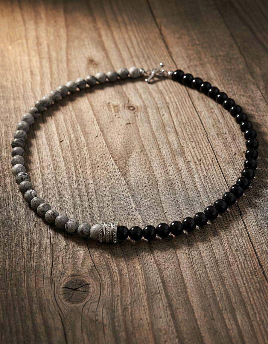 Collar Piedra Onix And Grey Hombre Moda Masculina-2