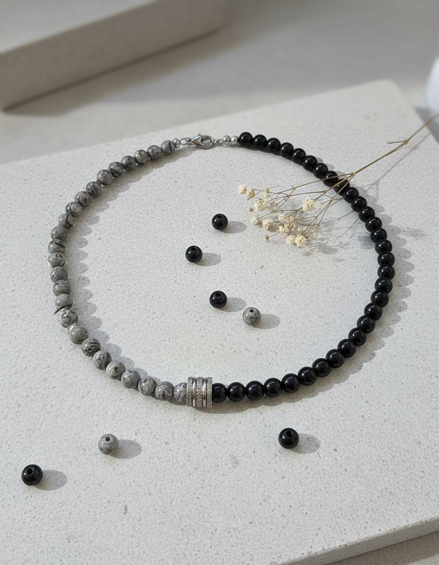 Collar Piedra Onix And Grey Hombre Moda Masculina-3