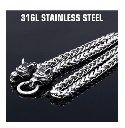 Collar Vikingo Lobos Cruz Nordico Hombre Moda-2