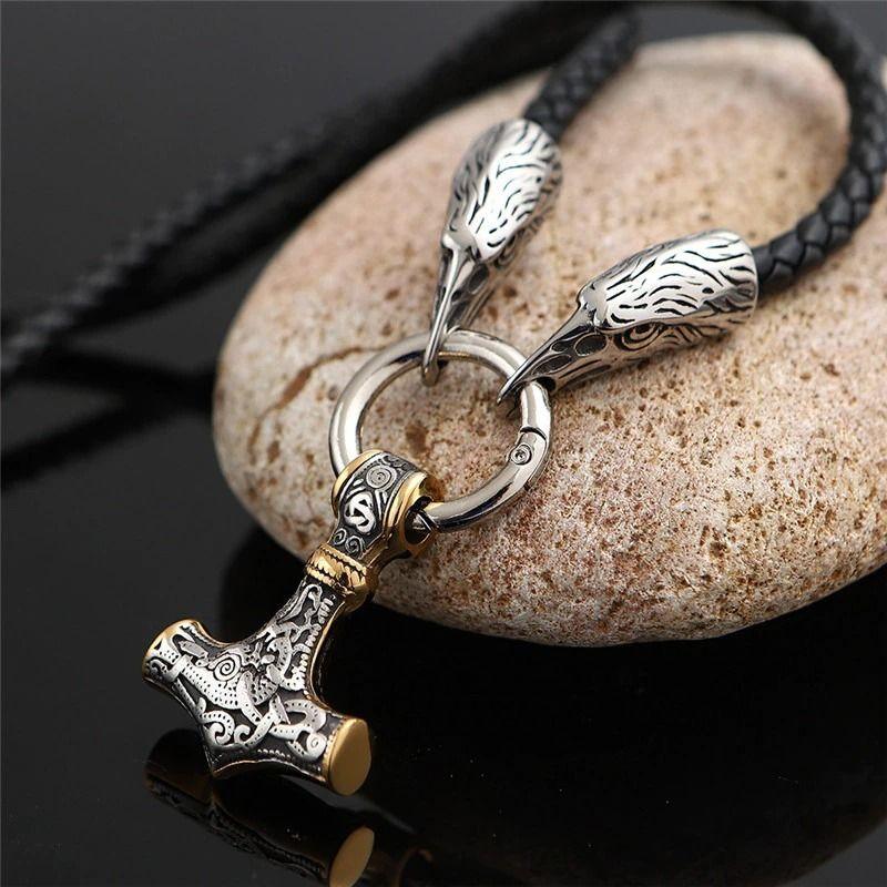 Collar Martillo Gold Vikingo Hombre Nordico Aguila 2022-2