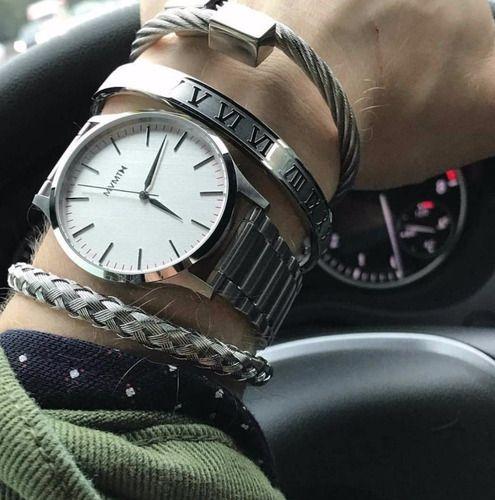 Pulsera De  Hombre Caballeros N° Romanos Plateada Moda 2019-3