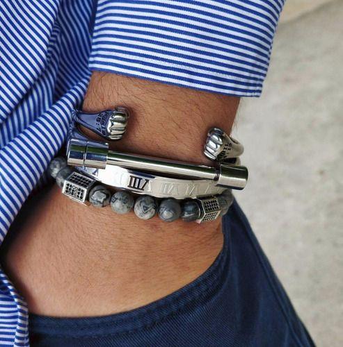 Pulsera De  Hombre Caballeros N° Romanos Plateada Moda 2019-5
