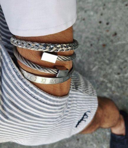 Pulsera De  Hombre Caballeros N° Romanos Plateada Moda 2019-7