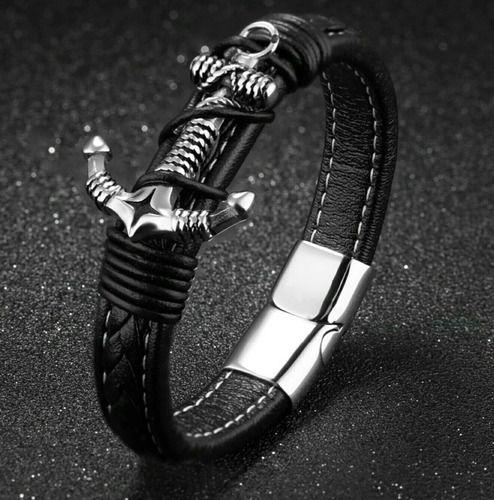 Pulsera De Caballero Ancla De Cuero Elegante Y Juvenil 73-2