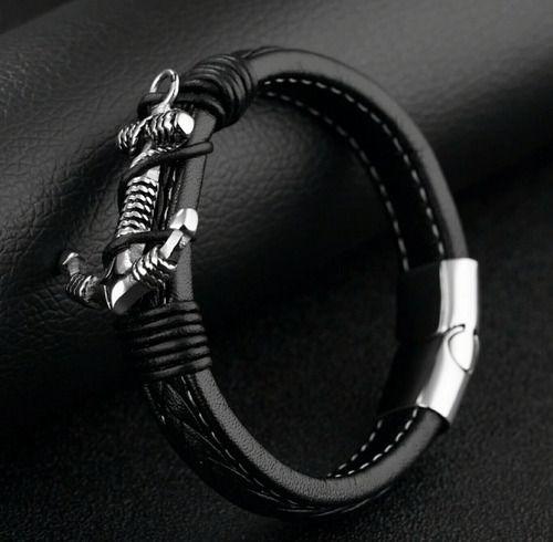 Pulsera De Caballero Ancla De Cuero Elegante Y Juvenil 73-3