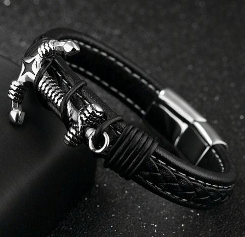 Pulsera De Caballero Ancla De Cuero Elegante Y Juvenil 73-4