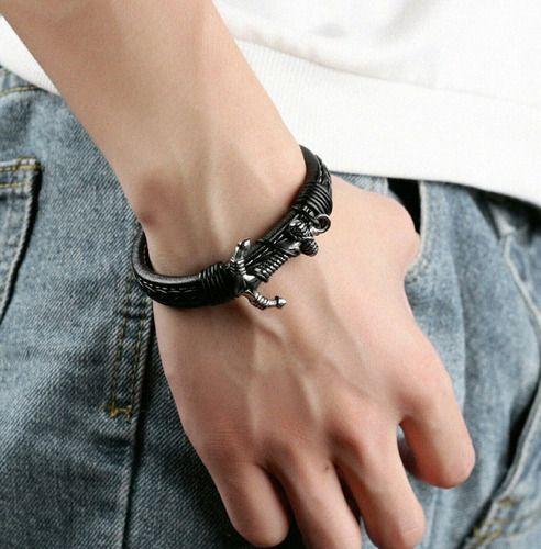 Pulsera De Caballero Ancla De Cuero Elegante Y Juvenil 73-5
