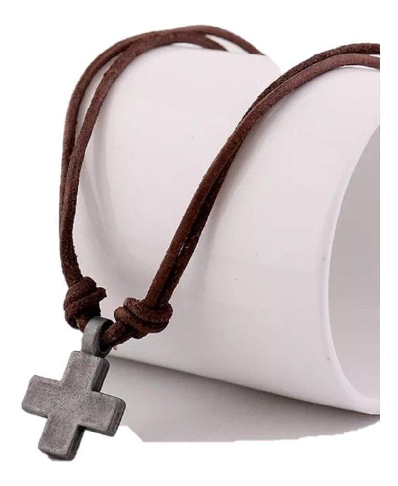 Collar De Cuero Cruz Hombre Mujer Moda-0