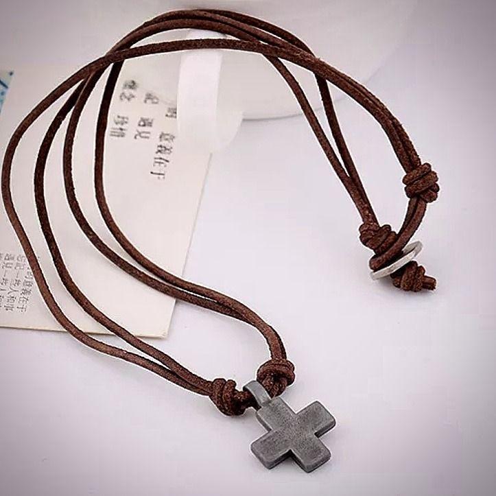 Collar De Cuero Cruz Hombre Mujer Moda-1