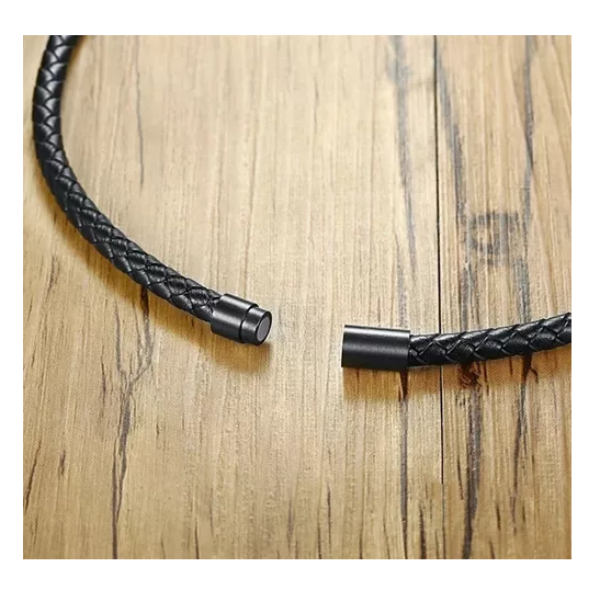 Collar De Cuero Piedra Volcanica Hombre Caballero Moda-3