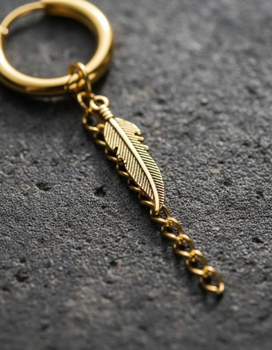 Aros Punk Pluma Gold Space Hombre Mujer Vintage-3