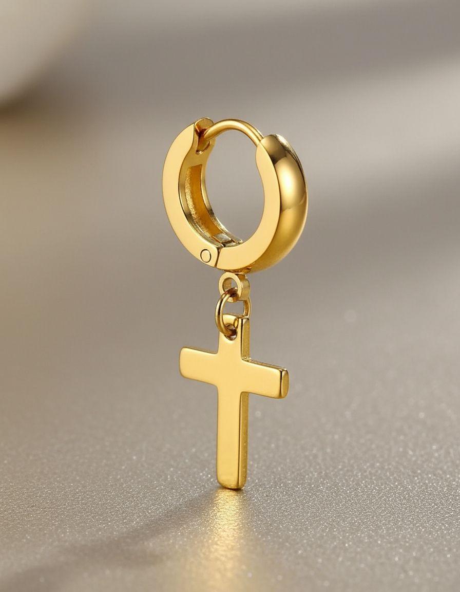Aros Punk Cruz Dorada Hombre Mujer Moda 2019-5