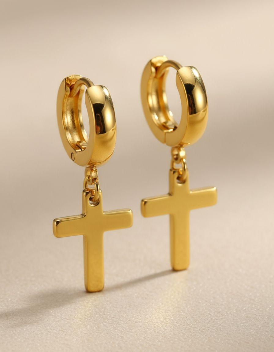 Aros Punk Cruz Dorada Hombre Mujer Moda 2019-6