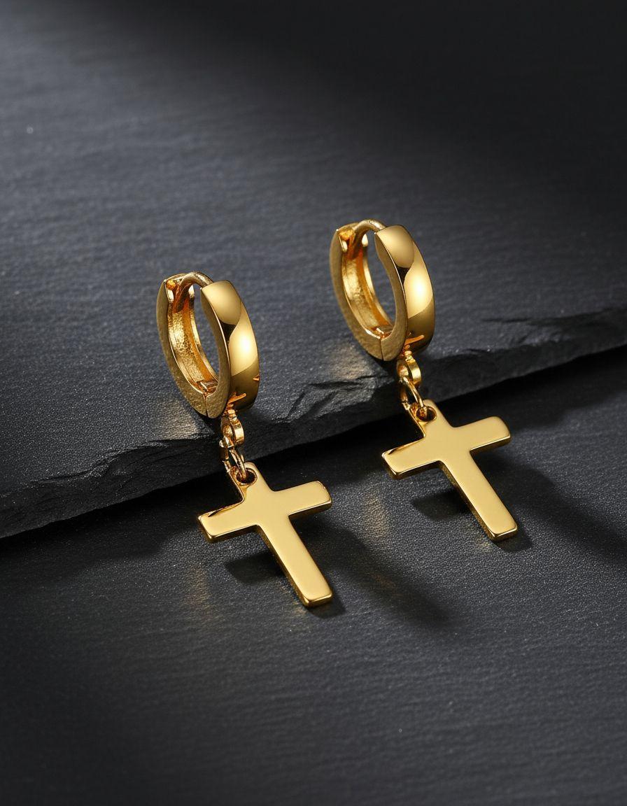 Aros Punk Cruz Dorada Hombre Mujer Moda 2019-7