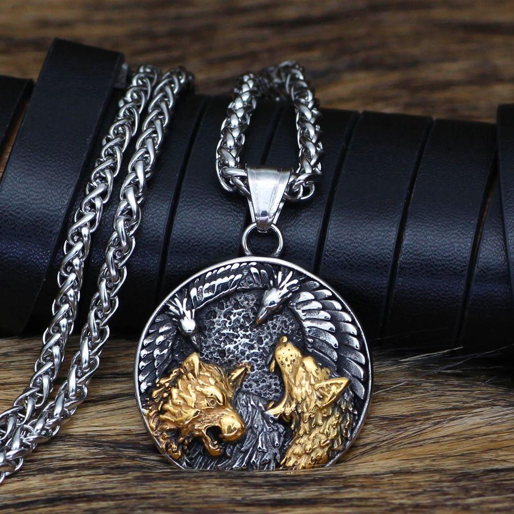 Collar Vikingo Runas Bird Wolf Hombre Moda 2022-4
