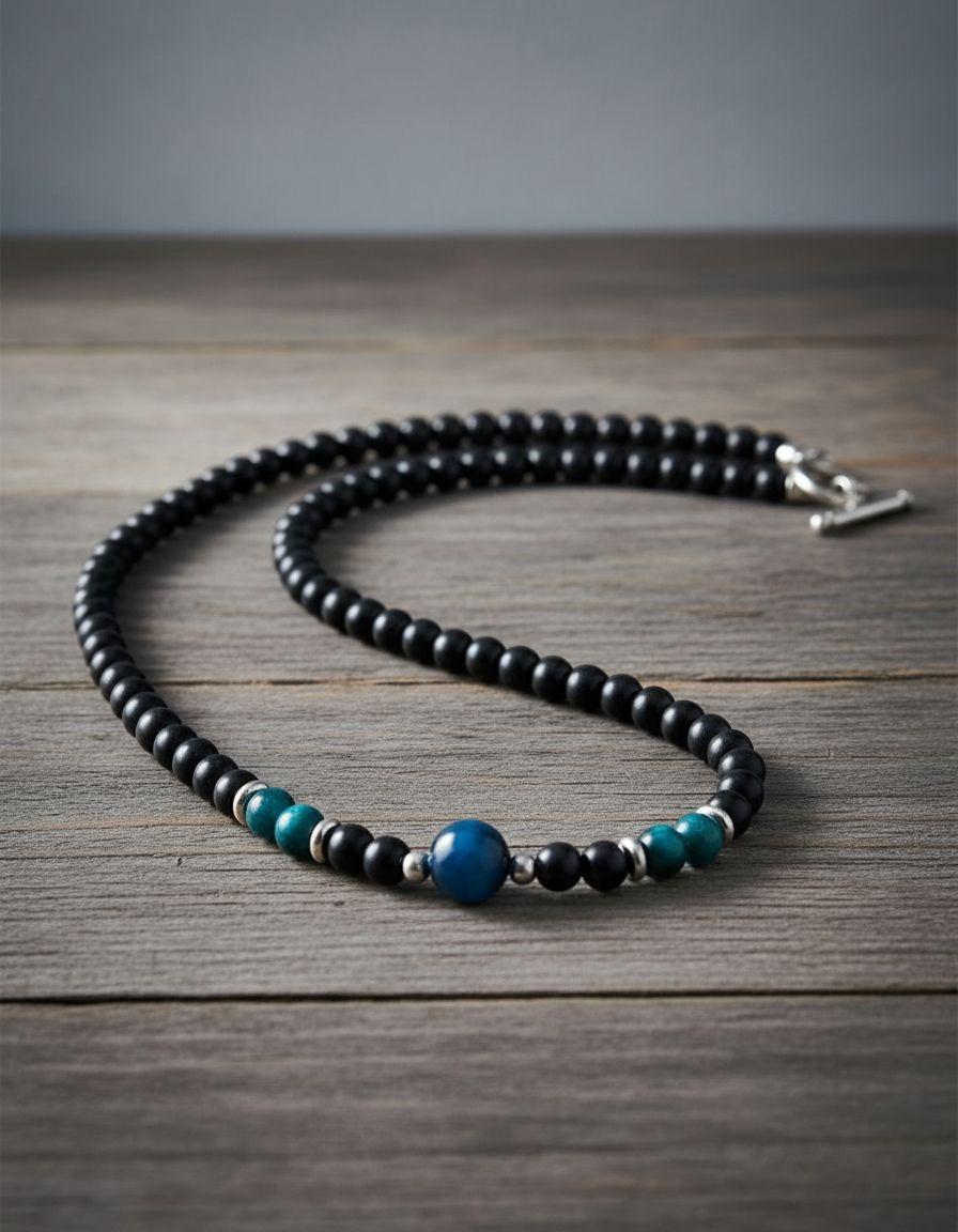 Collar Piedra Onix Y Ojo De Tigre Blue Hombre Moda 2025-2