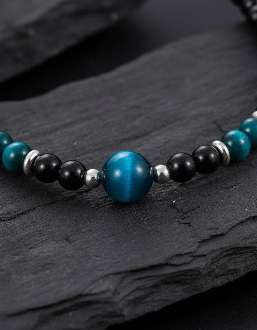 Collar Piedra Onix Y Ojo De Tigre Blue Hombre Moda 2025-3