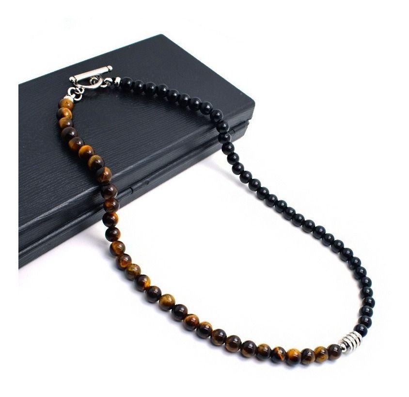Collar Piedra Grey Y Onix 6mm Hombre Moda 2021-2