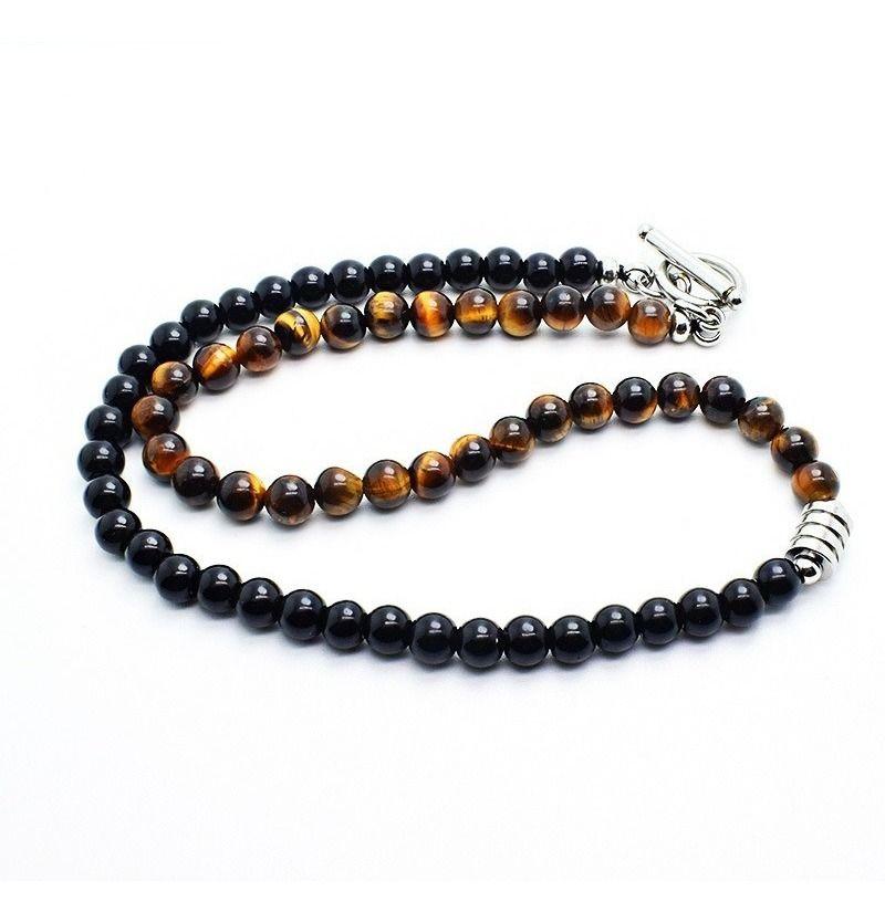 Collar Piedra Grey Y Onix 6mm Hombre Moda 2021-3