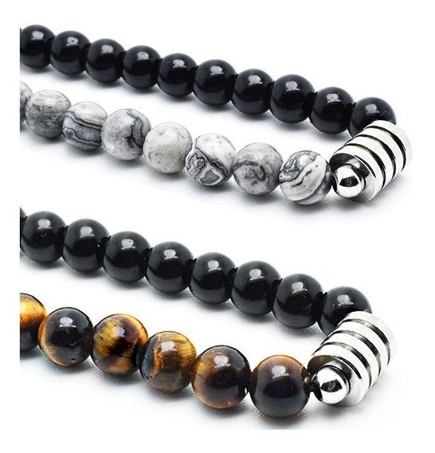 Collar Piedra Grey Y Onix 6mm Hombre Moda 2021-4