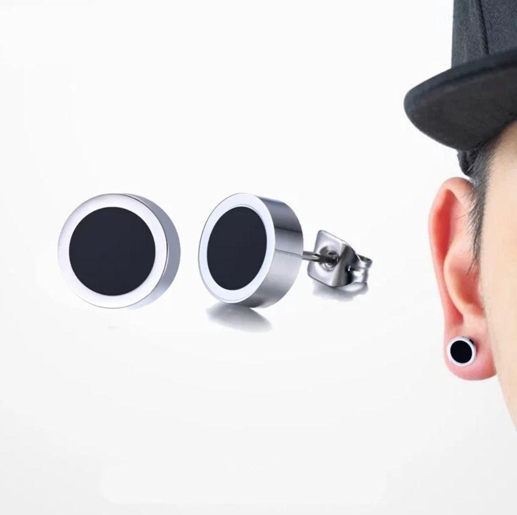 Aros Punk Black And Silver Circular Hombre Mujer Moda 2019-3