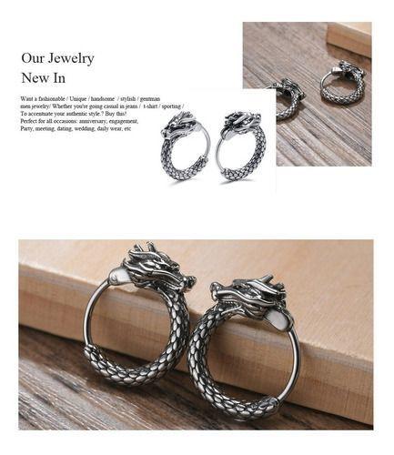 Aros Punk Hombre Mujer Dragon Titanio Earing-3