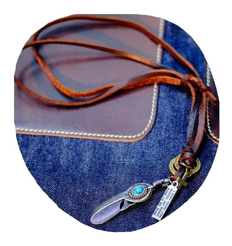 Collar De Cuero Pluma Turquesa Hombre Mujer Style-4