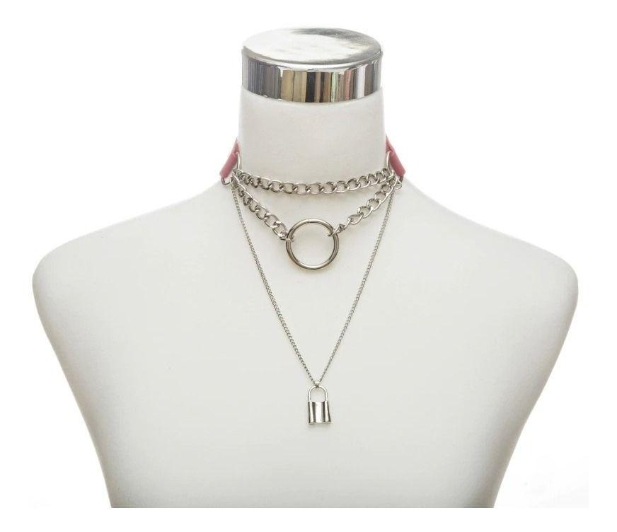 Collar Gargantilla De Cuero Gótica Corazón Y Candado Mujer-4