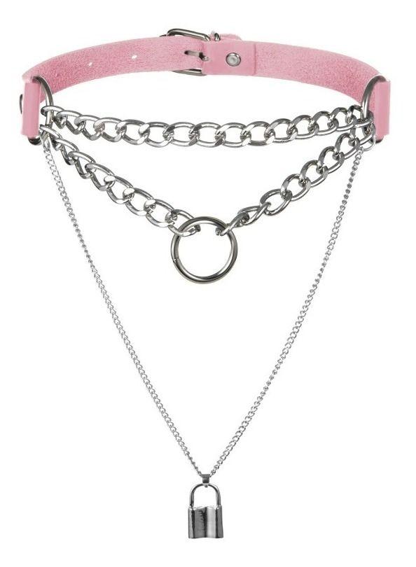 Collar Gargantilla De Cuero Gótica Corazón Y Candado Mujer-5