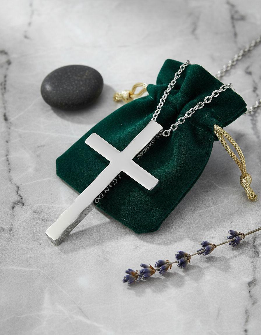 Collar Cruz Silver Space Hombre Mujer Filipenses 4:13-2