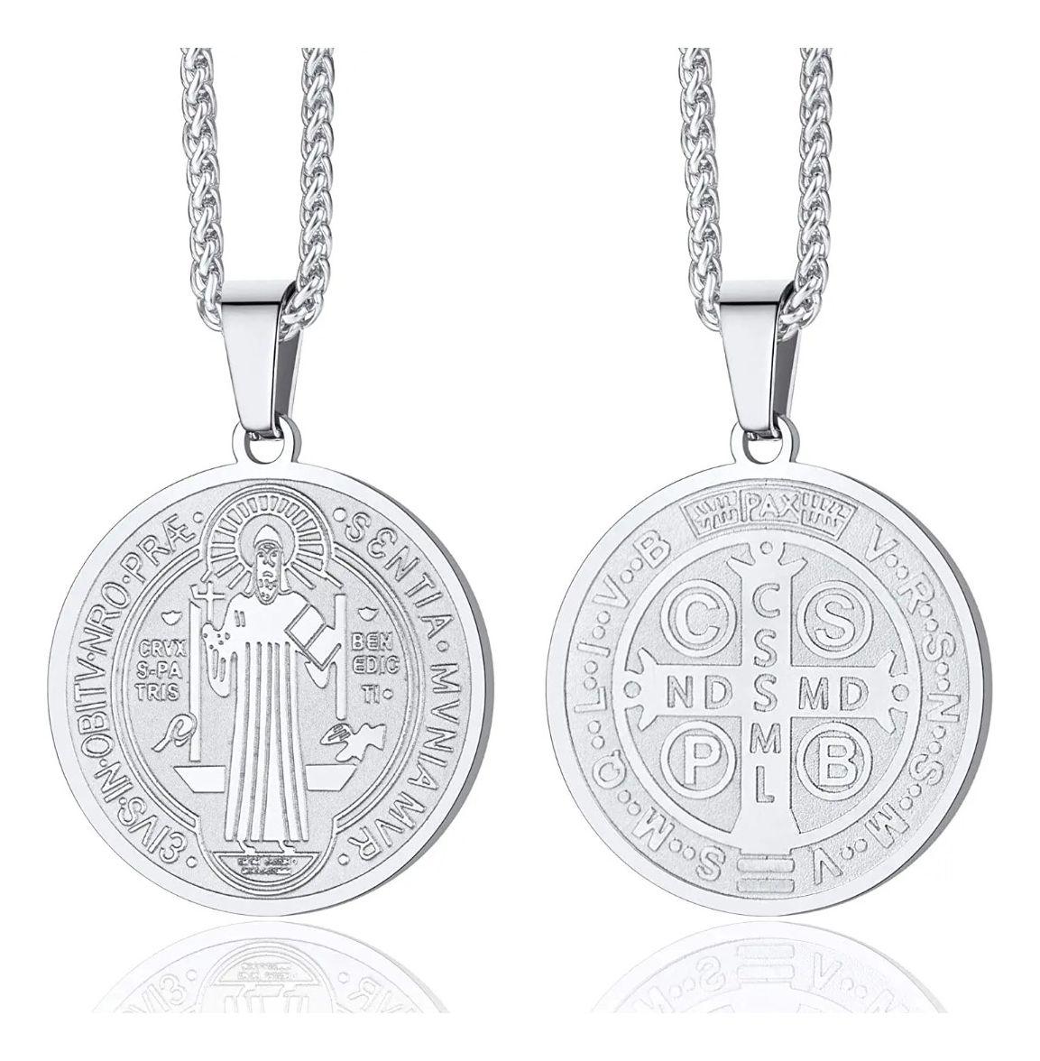 Collar Medalla Dije San Benito Acero Quirurguico-0