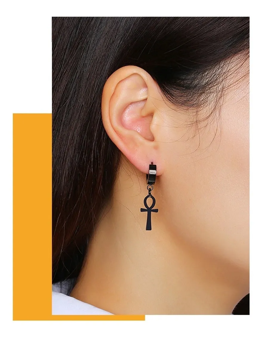 Aros Punk Cruz Egipcia Gold Hombre Mujer Moda-3