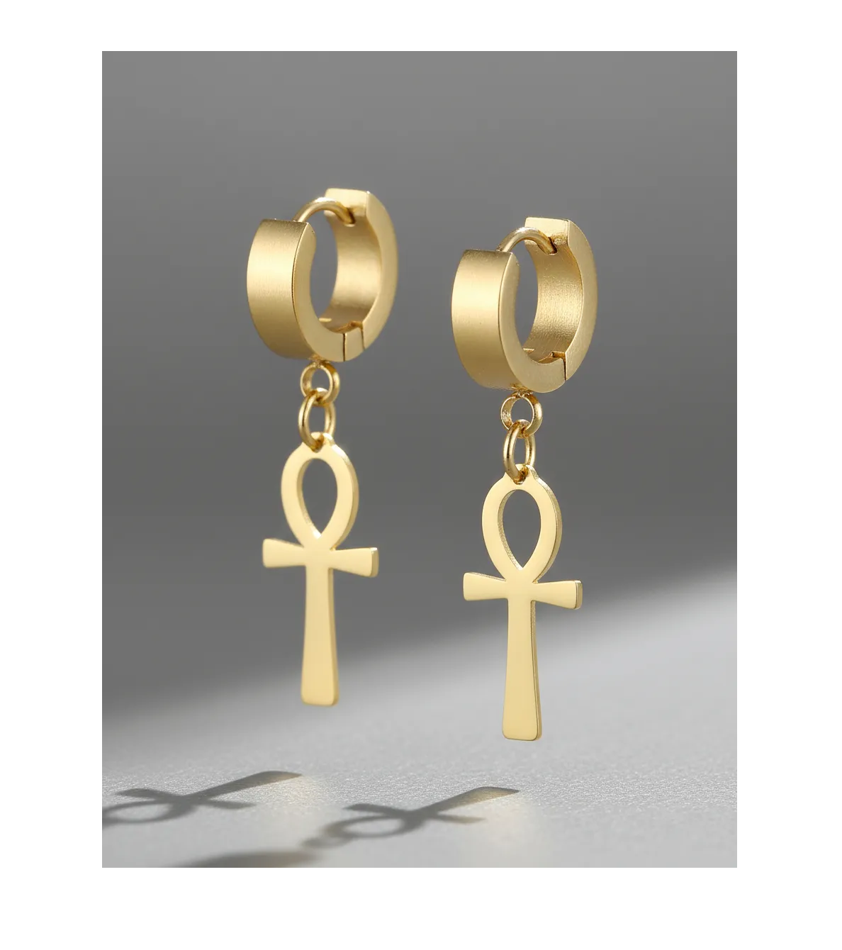 Aros Punk Cruz Egipcia Gold Hombre Mujer Moda-4