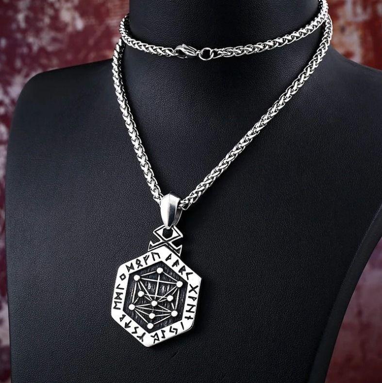 Collar Vikingo Titanio Totem Runas Vegvisir Moda Nordica-1