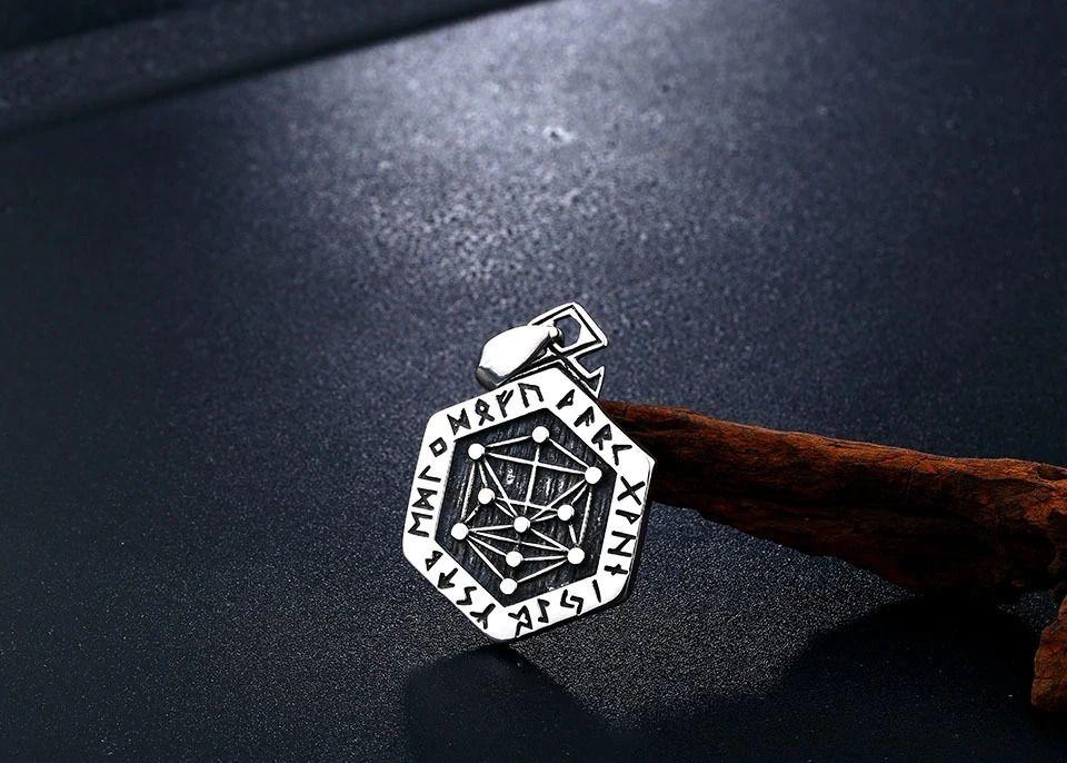 Collar Vikingo Titanio Totem Runas Vegvisir Moda Nordica-2