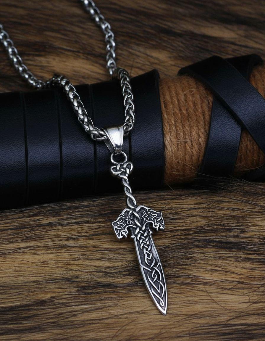 Collar Vikingo Espada Nordica Silver Space Hombre Mujer-3