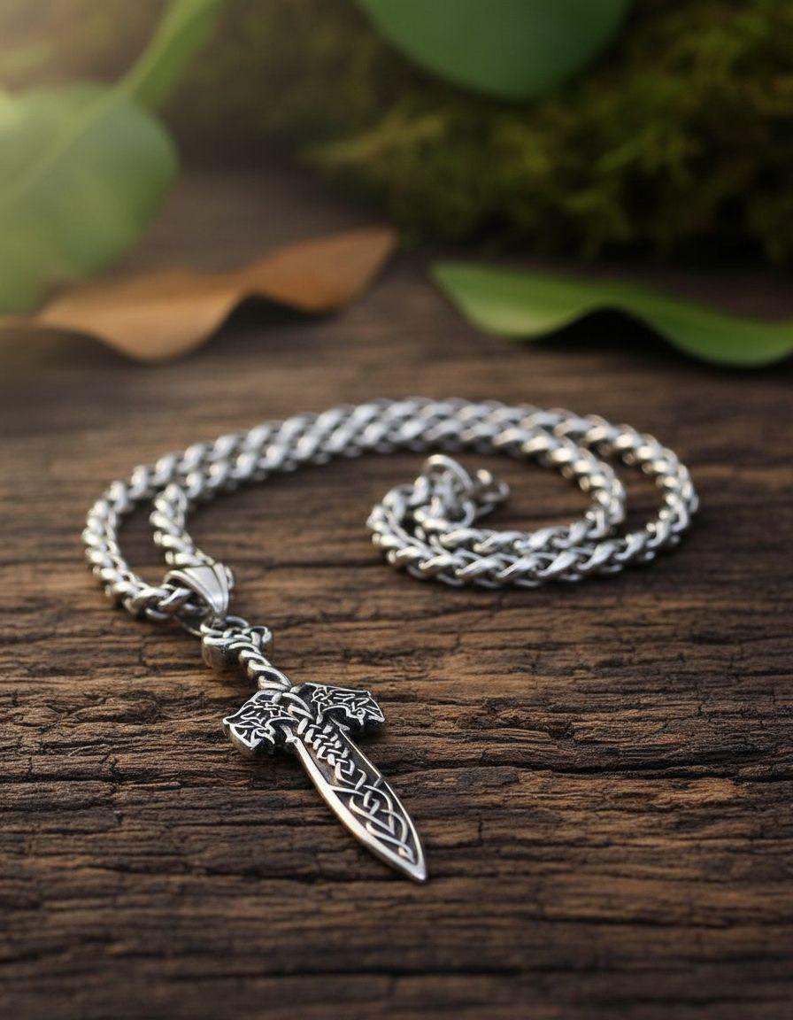 Collar Vikingo Espada Nordica Silver Space Hombre Mujer-4