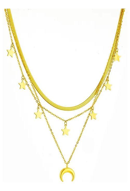 Collar Triple Luna Estrellas Para Damas Parejas Moda-0