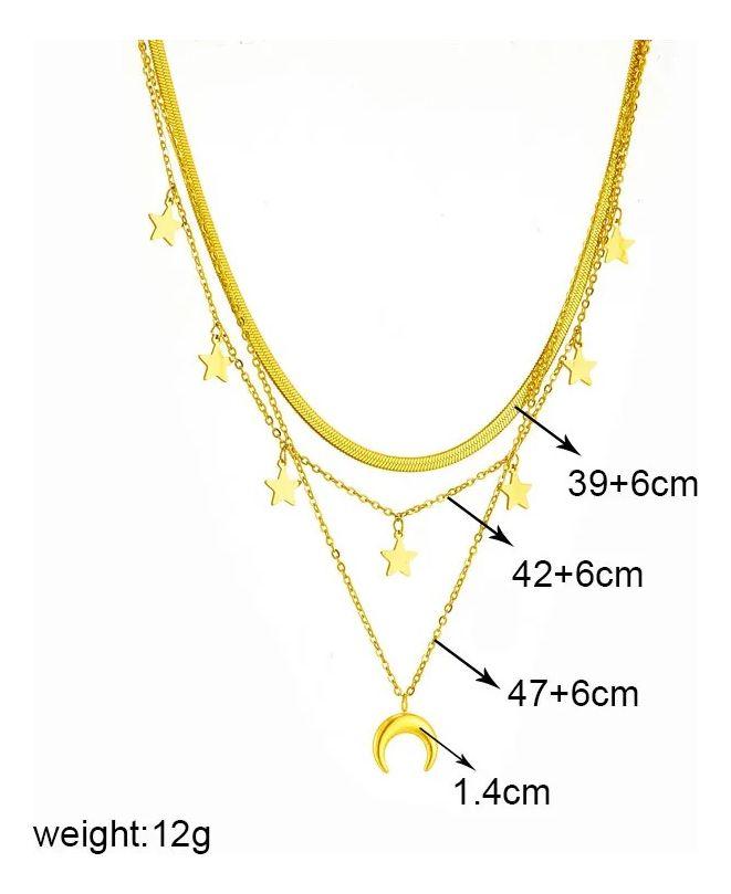 Collar Triple Luna Estrellas Para Damas Parejas Moda-2